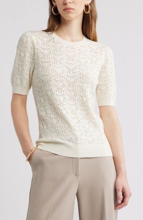 Nordstrom Pointelle Crewneck Sweater in Ivory Tofu at Nordstrom, Size Xx-Large