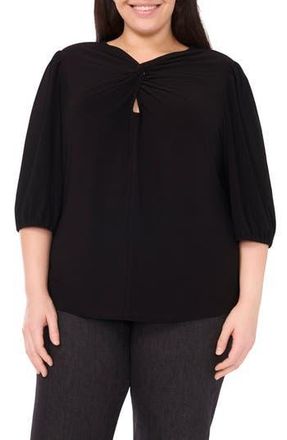 CeCe by Cynthia Steffe Twist Keyhole Neck Stretch Crepe Top in Rich Black at Nordstrom Rack, Size 1X
