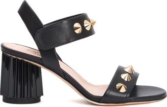 AGL Zwarte Leren Sandalen met Noppen - Dames - Sandalen met hakken - Zwart - 37 EU - Leer - Schoenen