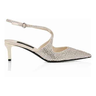 Philipp Plein Strass Slingback Pumps - Dames - Schoenen - Beige - Maat: 38 EU Leer