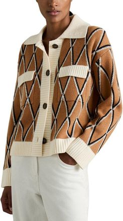 Reiss Korie Diamond Pattern Wool & Cashmere-Blend Cardigan
