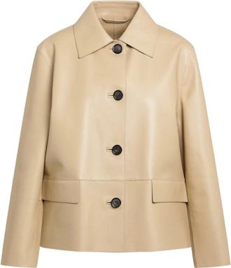 Toteme Bonded Leren Jas - Dames - Leren en Su&egrave;de Jassen - Beige - XS - Katoen - Jassen