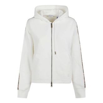 Burberry Check Trim Cotton Zip Hoodie - female - Burberry - Zip-throughs - White - S - Sweatshirts & Hoodies