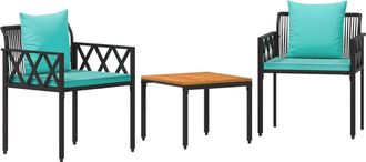 vidaXL Juego De Muebles De Exterior 3 Uds. Negro Y Turquesa Vidaxl