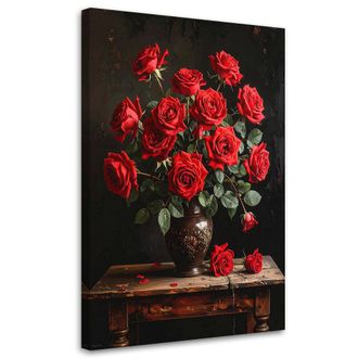 Feeby Cuadro En Lienzo, Rosas Rojas En Un Jarr&oacute;n, 80x120