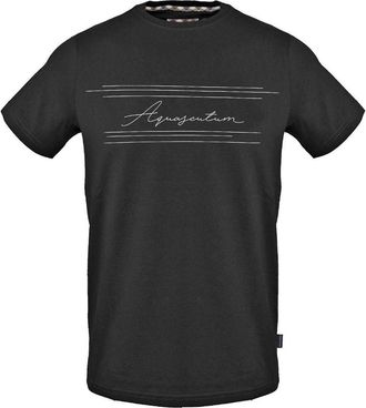 Aquascutum Heren Lettering Katoenen T-Shirt (Zwart)