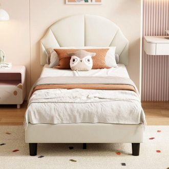 OEM Cama Infantil 90x200 Cm Con Cabecera De Concha De Terciopelo, Ajustable Y Segura, Cama C&oacute;moda Para Ni&ntilde;a Y Ni&ntilde;o