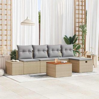 vidaXL Vidaxl - Conjunto De Sof&aacute; De Jard&iacute;n Con Coj&iacute;n 6 Pcs Beige Polirat&aacute;n