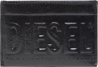 Diesel Eenvoudige 3D-logo lederen kaarthouder (Zwart)