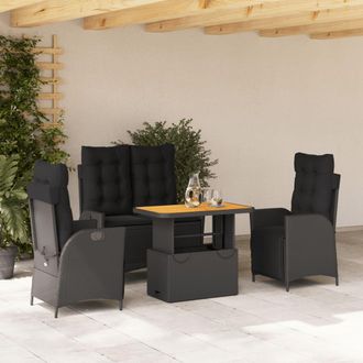 vidaXL Juego Comedor Jard&iacute;n 4 Piezas Con Cojines Rat&aacute;n Sint&eacute;tico Negro Vidaxl