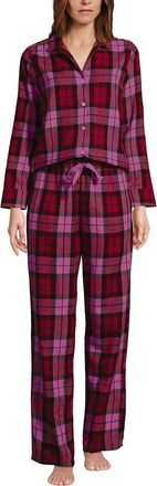 Lands End Flannel 2 Piece Pajama Set - Long Sleeve Shirt and Pants in Vibrant Red/aurora Pink Plaid at Nordstrom, Size Xx-Small P