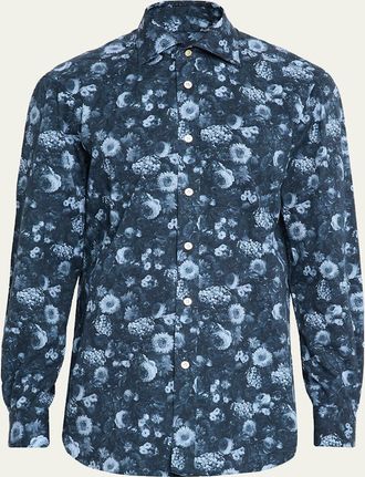 Kiton Mens Cotton Tonal Floral Sport Shirt