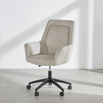 Maisons du monde Silla de escritorio regulable de tejido de poli&eacute;ster beige con base de acero negro