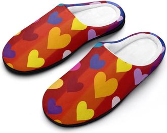 Generic LGBTQ Heart Rainbow Mens House Slippers Memory Foam Washable Cotton Slip on Home Shoes