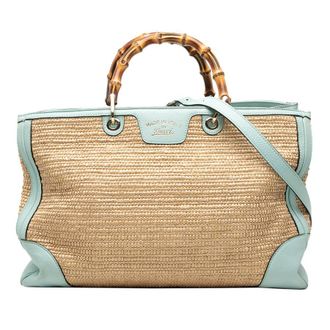 Gucci Pre-owned Gucci Large Raffia Bamboo Shopper Satchel 323658 486628