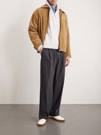 Frame Denim Cable-Knit Wool and Cashmere-Blend Half-Zip Sweater