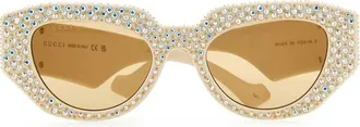 Gucci Womens Crystal-Embellished Acetate Sunglasses Beige