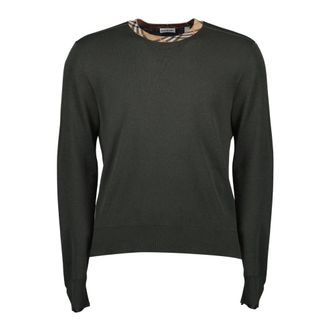 Burberry Round-neck Knitwear, male, Green, Size: XL Checkered Wool Pull for Men