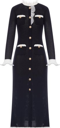 Self Portrait BLACK LACE TRIM KNIT MIDI DRESS - Self-portrait - Woman
