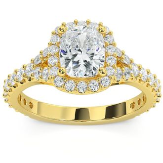 Pompeii3 2Ct Cushion Halo Lab Grown Diamond Engagement Ring in 14k Gold