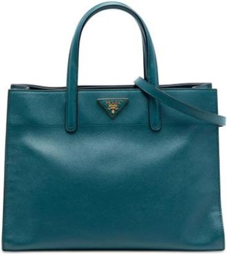 Prada Pre-owned Tote Bags, female, Blue, Size: ONE SIZE Pre-owned Saffiano Satchel