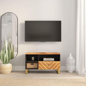 vidaXL Vidaxl - Mueble De Tv Madera Maciza De Mango Marr&oacute;n Negro 80x33,5x46 Cm