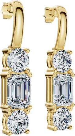 Pompeii3 6Ct Emerald & Round Cut Diamond Earrings 14k Gold Lab Grown 1 1/3 Tall