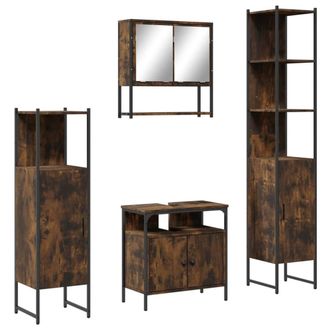 Berkfield Home 4 Piece Bathroom Furniture Set Smoked Oak Engineered Wood in Brown