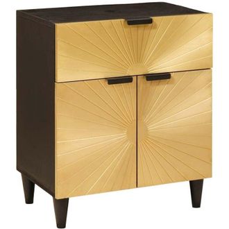 vidaXL vidaXL Comodino Nero e Oro 50 x 33 x 60 cm legno massello di mango
