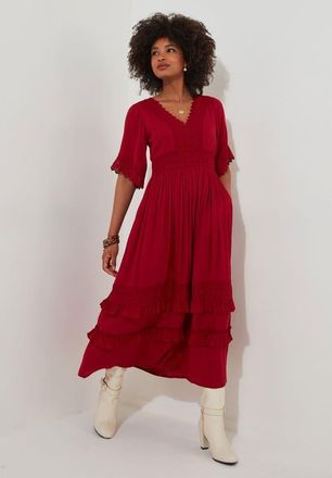 Joe Browns Crochet Trim Boho Midi Dress in Classic Red at Nordstrom, Size 30