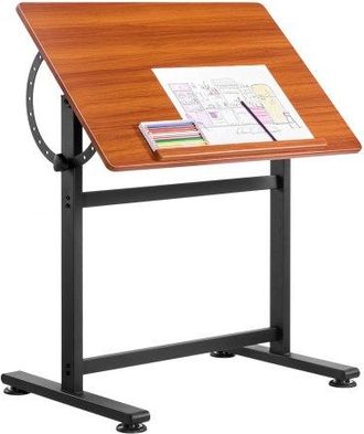 OEM Mesa De Dibujo, Mesa De Artista Port&aacute;til De 60 X 90 X 91 Cm Con Estructura En H Negra Y Escritorio Marr&oacute;n, Ajustable De 0&deg; A 90&deg;, Escritorio De Madera