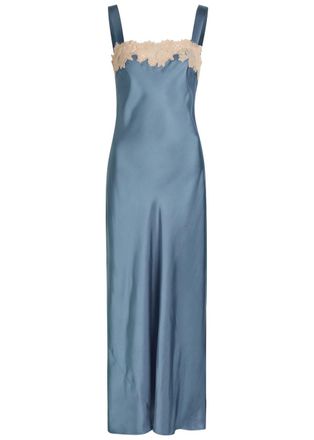 Rixo Rixo Rosamarie Lace-trim Satin Midi Slip Dress - Blue - 16 (UK 16 / XL)