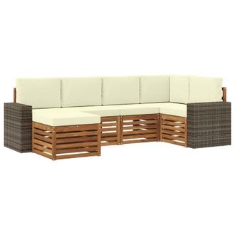 vidaXL Conjunto De Sof&aacute; Seccional Con Coj&iacute;n 6 Pcs Natural Y Crema Vidaxl