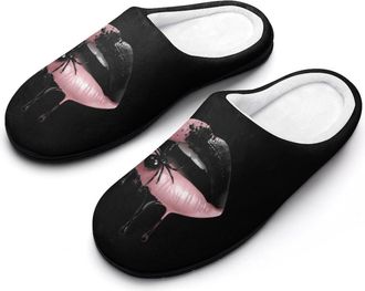 Generic Lips with Spider Funny Mens Cotton Slippers Soft Non-Slip Rubber Sole House Slipper Indoor Outdoor