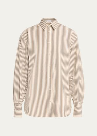 Brunello Cucinelli Striped Cotton Button-Down Shirt With Monili Trim