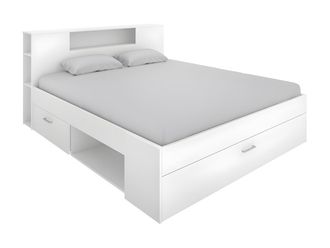 Vente-Unique Cama con cabecero con compartimentos y cajones - 160x200 cm - Color: blanco - LEANDRE