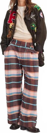 Free People Buckle Back Plaid Bold Trousers In Brown