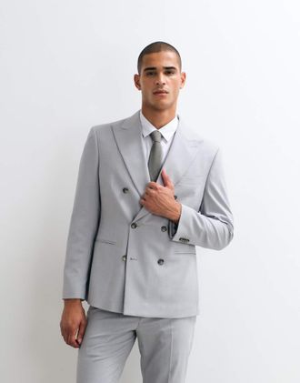 Asos Giacca da abito doppiopetto slim grigio chiaro