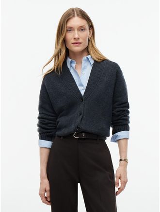 Tommy Hilfiger Womens Relaxed Fit Wool-Cashmere Cardigan - Dark Grey Heather - XS
