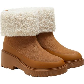 Vivaia Faux Fur Platform Chunky Wedge Boots in Caramel at Nordstrom, Size 6.5