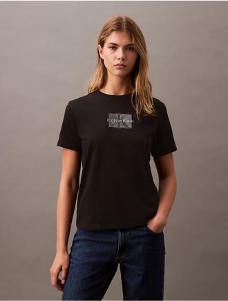 Calvin Klein Jeans Calvin Klein Womens Monogram Logo Overlay Graphic Classic T-Shirt - Black - XS