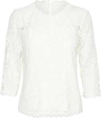 Cream Witte Kant Blouse - Dames - Blouses - Wit - 2XL - Overhemden