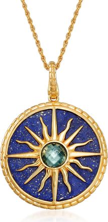 Ross-Simons Lapis and London Blue Topaz Sun Pendant Necklace in 18kt Gold Over Sterling