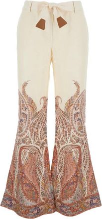 Zimmermann Flare Pant in Multikleur - Dames - Wijde Broeken - Veelkleurig - S - Linnen - Broeken