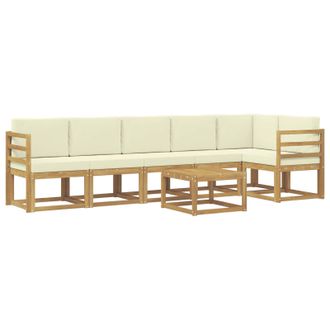 vidaXL Conjunto De Sof&aacute;s De Exterior 7 Pcs Blanco Y Crema Poli&eacute;ster Vidaxl