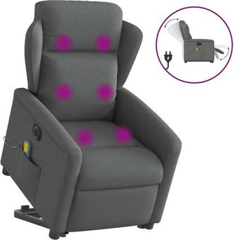vidaXL Sill&oacute;n De Masaje El&eacute;ctrico Reclinable Elevable Tela Gris Oscuro Vidaxl