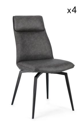 Konte Design Lote de 4 sillones de ecopiel antracita y patas de acero negro