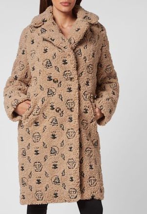 Philipp Plein Coat Long Monogram Women in Beige at Nordstrom, Size Medium/large