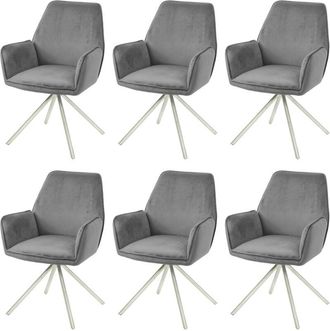 Hhg Nunca Usado] Juego De 6 Sillas De Comedor Hhg 851, Apoyabrazos De Silla De Cocina, Posici&oacute;n Autom&aacute;tica Giratoria, Terciopelo Mvg, Gris Oscuro, Acero I
