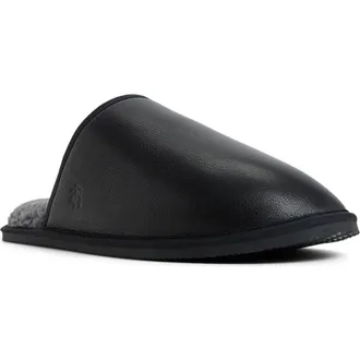 Brooks Brothers Drew Wool Faux Fur Lined Slipper in Black at Nordstrom Rack, Size 11